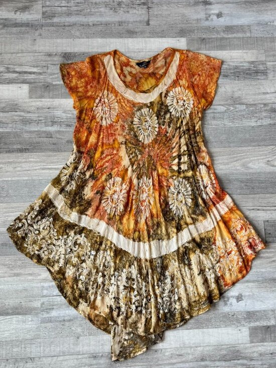 Riviera Sun Dresses & Skirts - Riviera Sun orange tie dye loose embroidered short sleeve dress size XL A4
